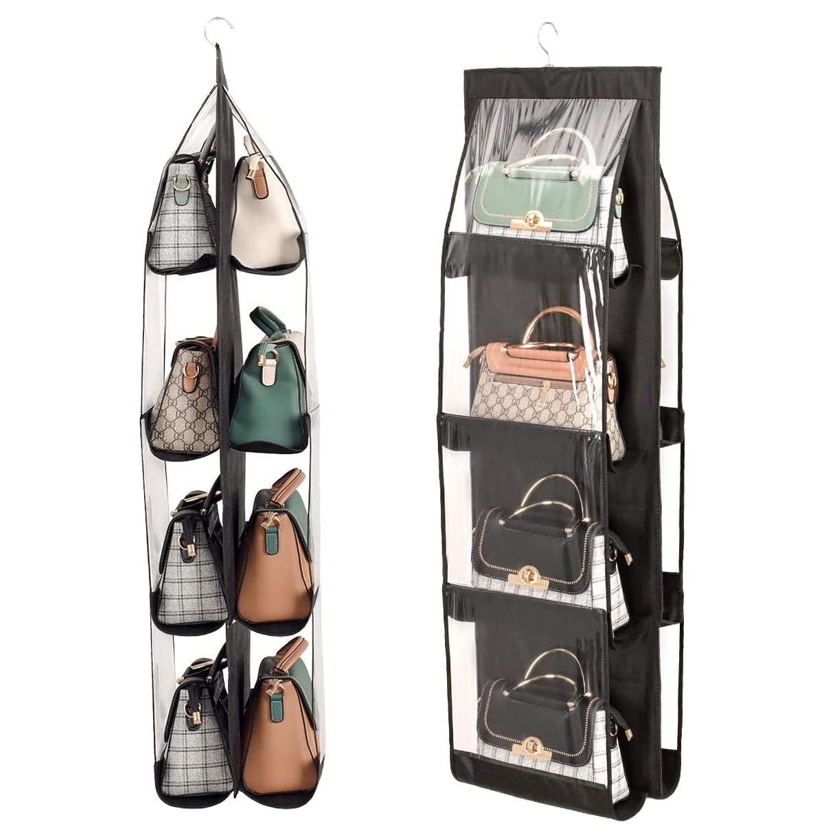 2-Pack Large 8-Pocket Handbag Organizer for Women - Dustproof Washable Purse Insert for Closet & Wardrobe Organization (Black) | Perfect for Travel, Work & Daily Purse Storage