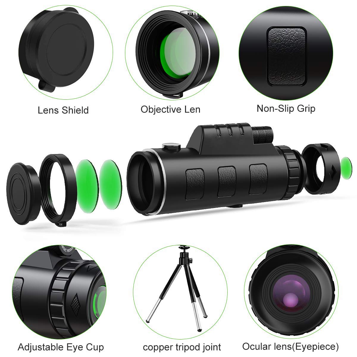 40x60 High Power Monocular Telescope - Portable & Waterproof with Smartphone Holder & Tripod for Bird Watching, Camping, Travel - Clear Prism Dual Focus for Adults & Outdoor Enthusiasts | Perfect for Wildlife Observation, Hiking Adventures & Sporting Events