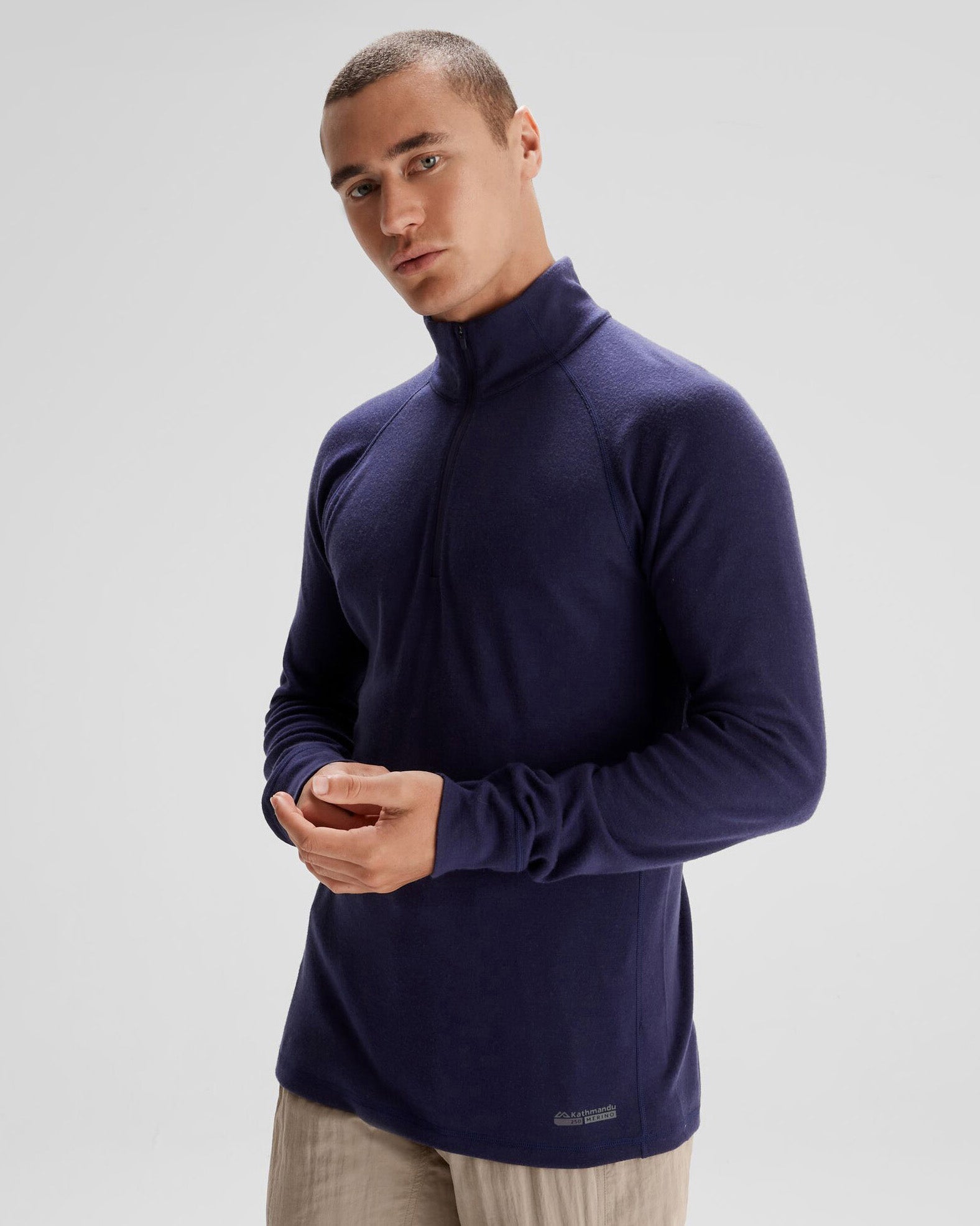 Men's K Merino 250 Quarter Zip Long Sleeve Baselayer - Dark Horizon - Warm & Breathable Merino Wool Shirt for Hiking, Skiing & Outdoor Activities