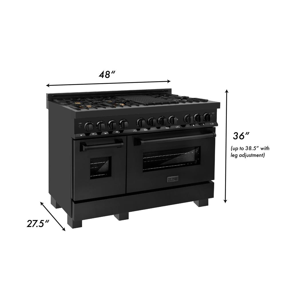 ZLINE 48-Inch 6.0 cu. ft. Dual Fuel Range with Gas Cooktop & 2 Electric Ovens - Black Stainless Steel with Brass Burners (RAB BR 48) | Professional Kitchen Appliance for Home Chefs & Cooking Enthusiasts