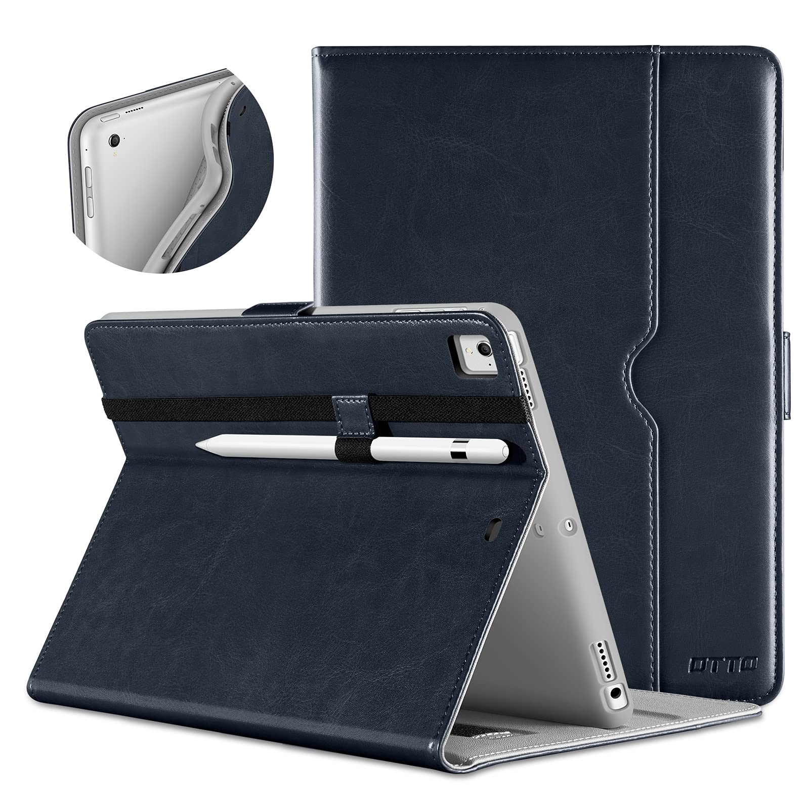 Premium Leather Folio Stand Case for iPad 9.7 Inch (5th/6th Gen 2018/2017 & iPad Pro 9.7/Air 2/Air) with Apple Pencil Holder - Blue | Protective Cover with Multiple Viewing Angles for Work, Study & Travel