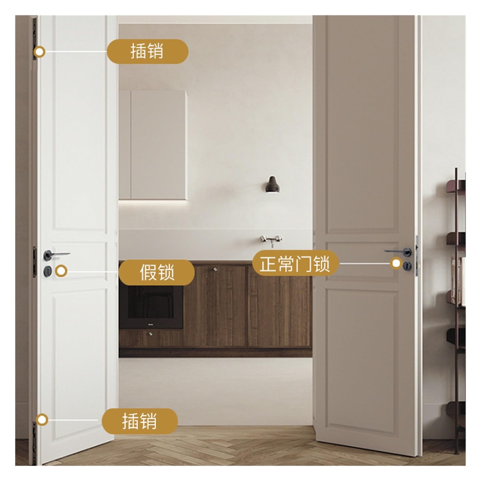 Premium Double Door Lock Set - Heavy Duty Office & Bedroom Wooden Door Lock - Interior Villa Double Door Security Lock - Complete Suite (Bronze A08 025) - Ideal for Homes, Offices & Commercial Spaces