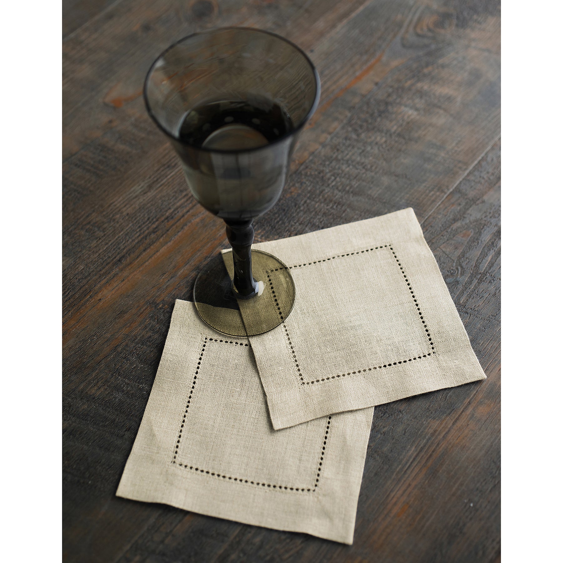 Premium Classic Hemstitch Cocktail Napkins - Set of 12 White Linen Napkins for Parties, Weddings & Formal Dining - Elegant Drink Coasters for Home Bar & Dinner Table Decor