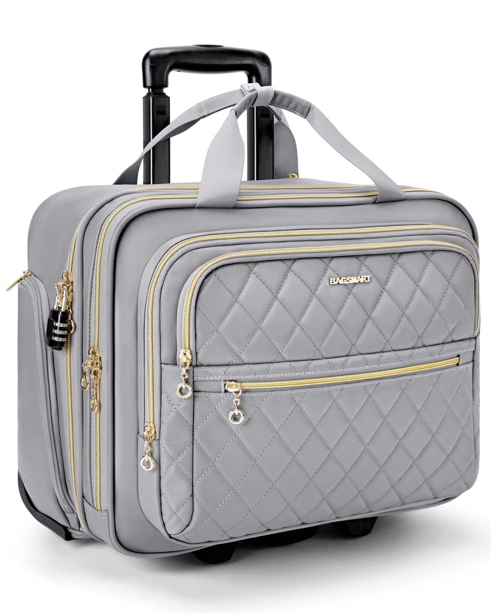 BAGSMART Women's Rolling Laptop Bag - 15.6 Inch Rolling Briefcase with TSA Lock, Underseat Carry-On Luggage for Travel, Work, and Business - Perfect for Commuting, Airports, and Office Use, Gray