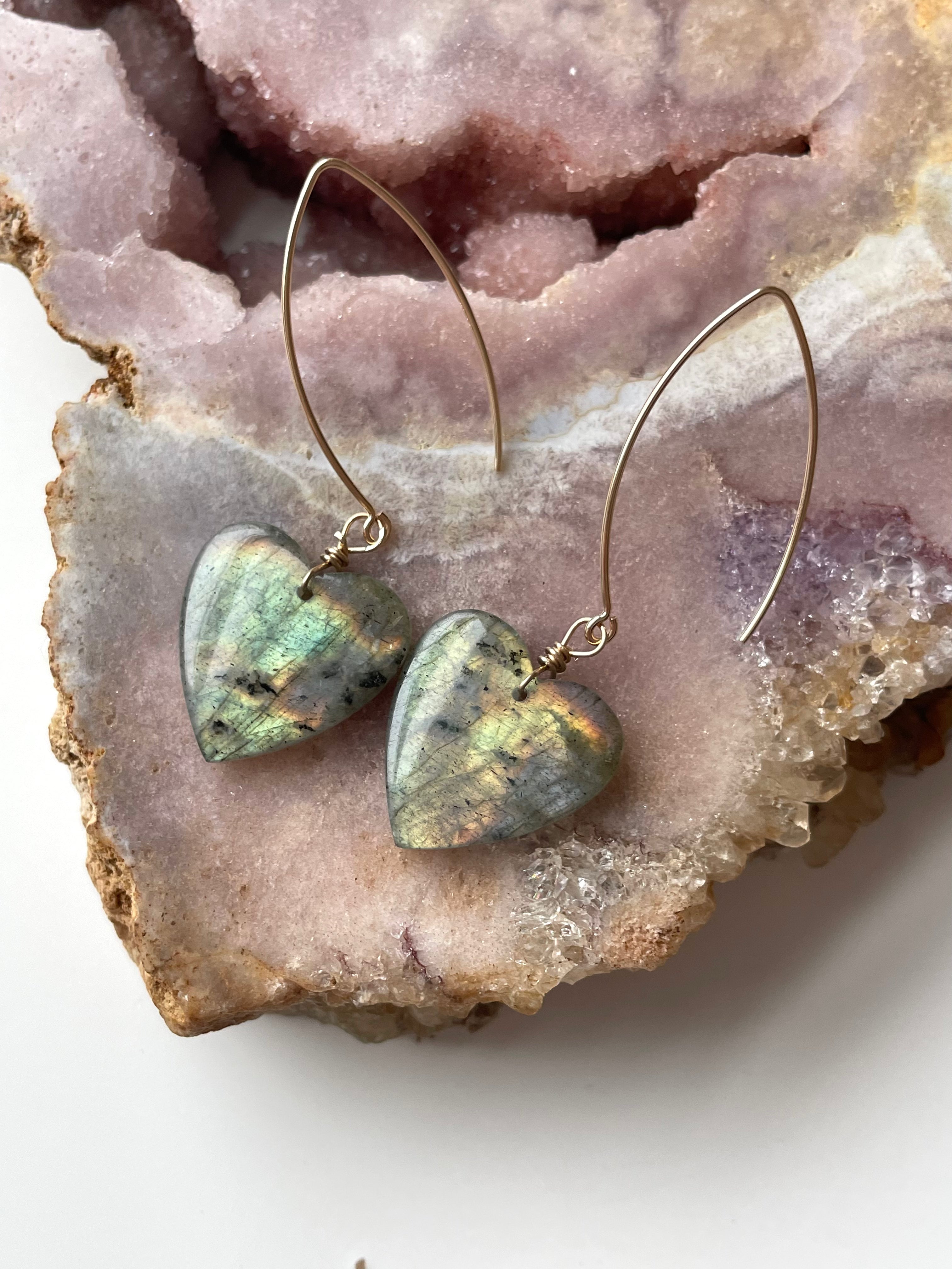 Gold Labradorite Dangle Drop Crystal Earrings for Women - Elegant Bohemian Jewelry for Party, Wedding & Everyday Wear