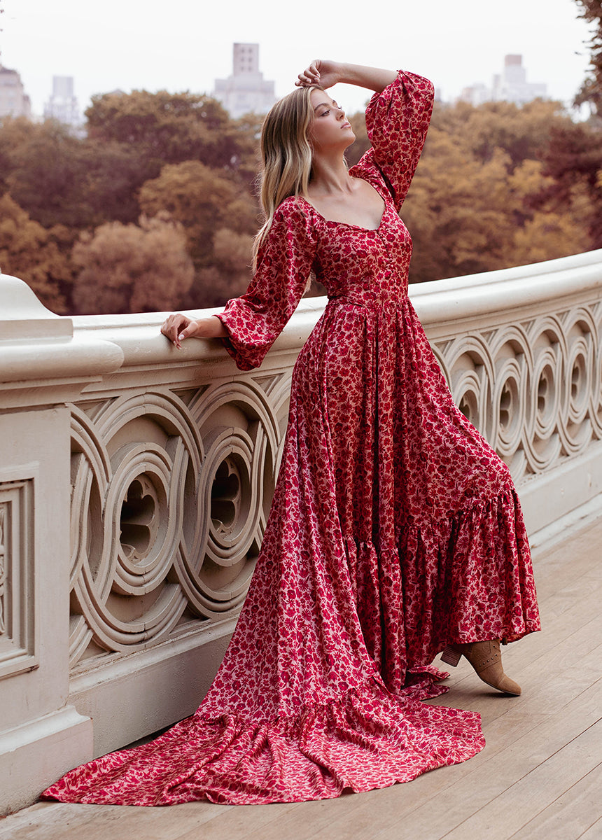 Lorna Impact Dress - Red Floral Print Women's Casual Summer Dress | Perfect for Beach Vacations, Date Nights & Outdoor Parties