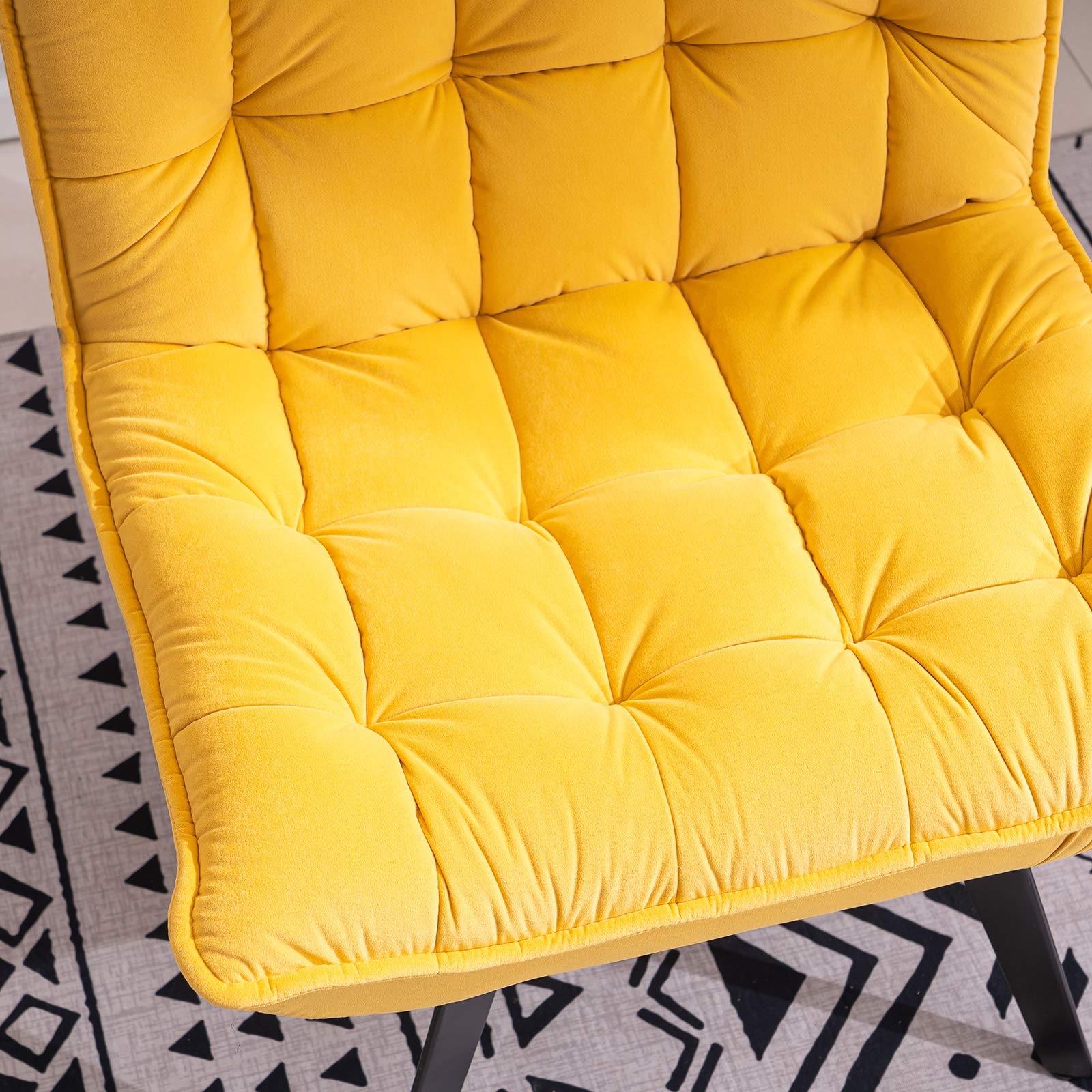 RUNNA Modern Soft Velvet Accent Chair - Comfortable Leisure & TV Chair with Ottoman, Black Legs for Living Room, Bedroom & Home Decor (Yellow) | Perfect for Relaxing, Reading & Entertaining Guests