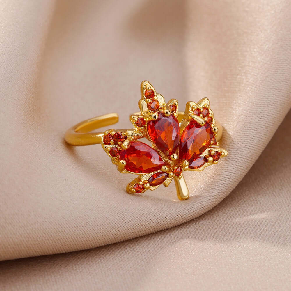 Autumn Fall Maple Leaf Adjustable Ring - GS042 | Vintage Nature Inspired Jewelry for Women | Perfect for Thanksgiving, Halloween & Cozy Fall Outfits