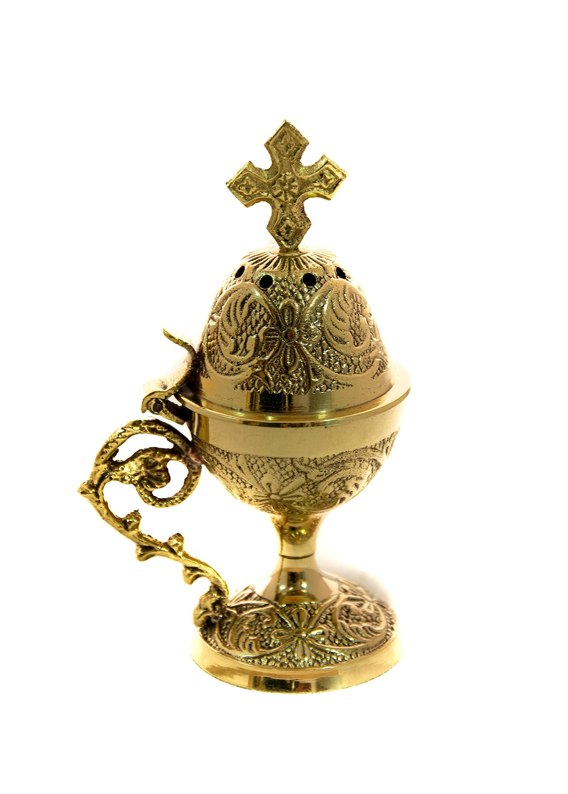 Christian Brass Resin Incense Burner - Greek Orthodox Thurible & Byzantine Metal Censer for Home - Religious Decor for Prayer, Meditation & Church Rituals