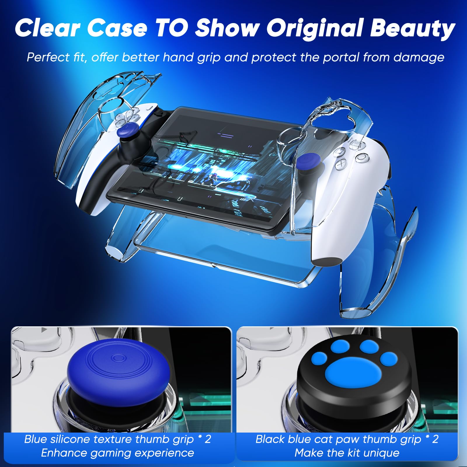 Auarte 12-in-1 Accessories Kit for Playstation Portal Remote Player - Hard Travel Case, Clear Protective Skin for PS5 Portal, 2 Screen Protectors & 4 Thumb Grips (Carbon Black) - Perfect for Gaming On-The-Go & Travel Protection