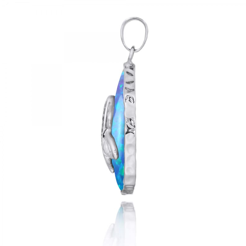 Blue Opal Necklace with Sterling Silver Whale Tail Pendant - Elegant Handmade Jewelry for Women, Gift for Her - Perfect for Beach Parties, Boho Fashion & Spiritual Healing