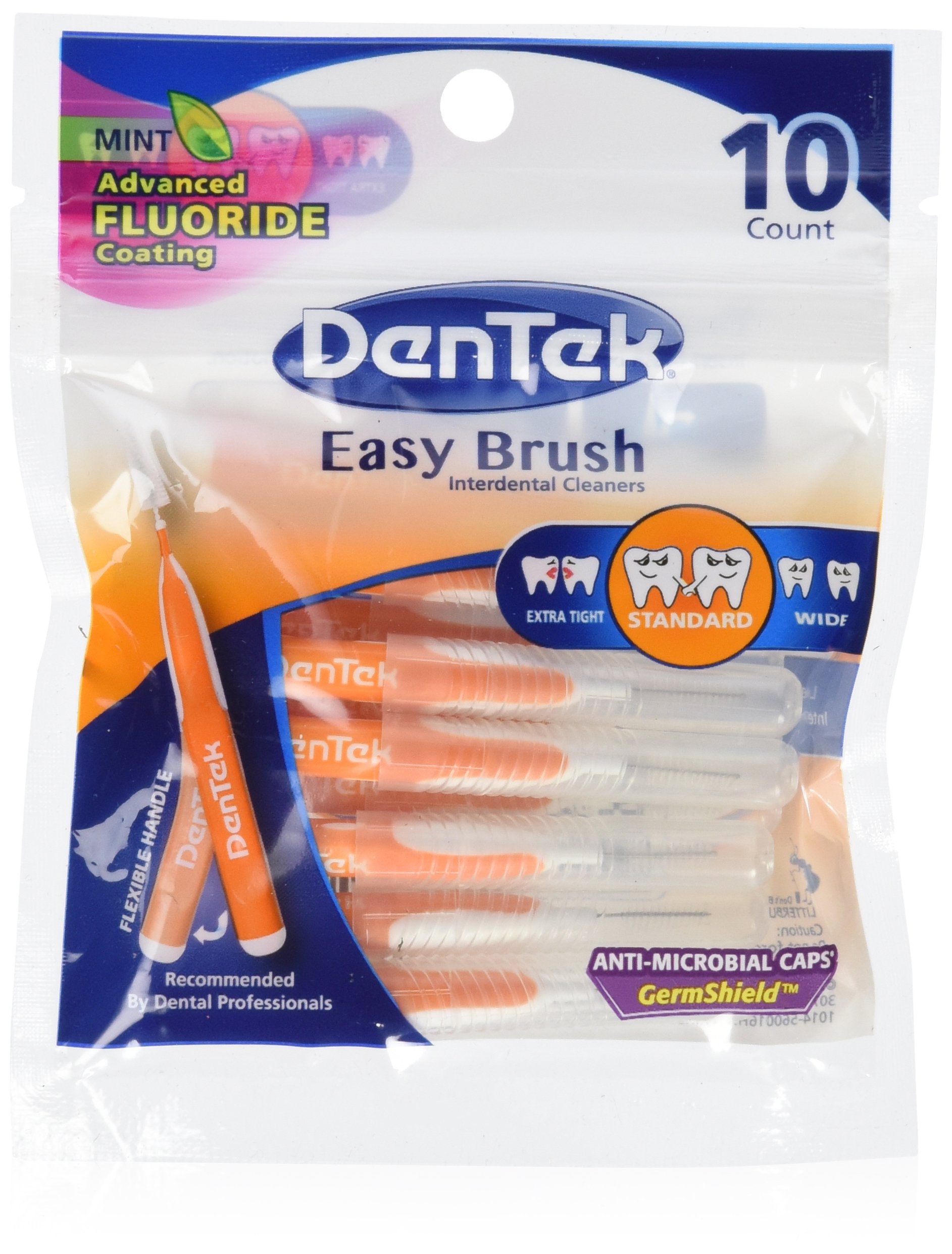 DenTek Easy Brush Interdental Cleaners - Mint Flavor Dental Brushes for Teeth Cleaning, 10 Count (Pack of 6) | Gentle Between Teeth Cleaning | Perfect for Travel, Home & Office Use