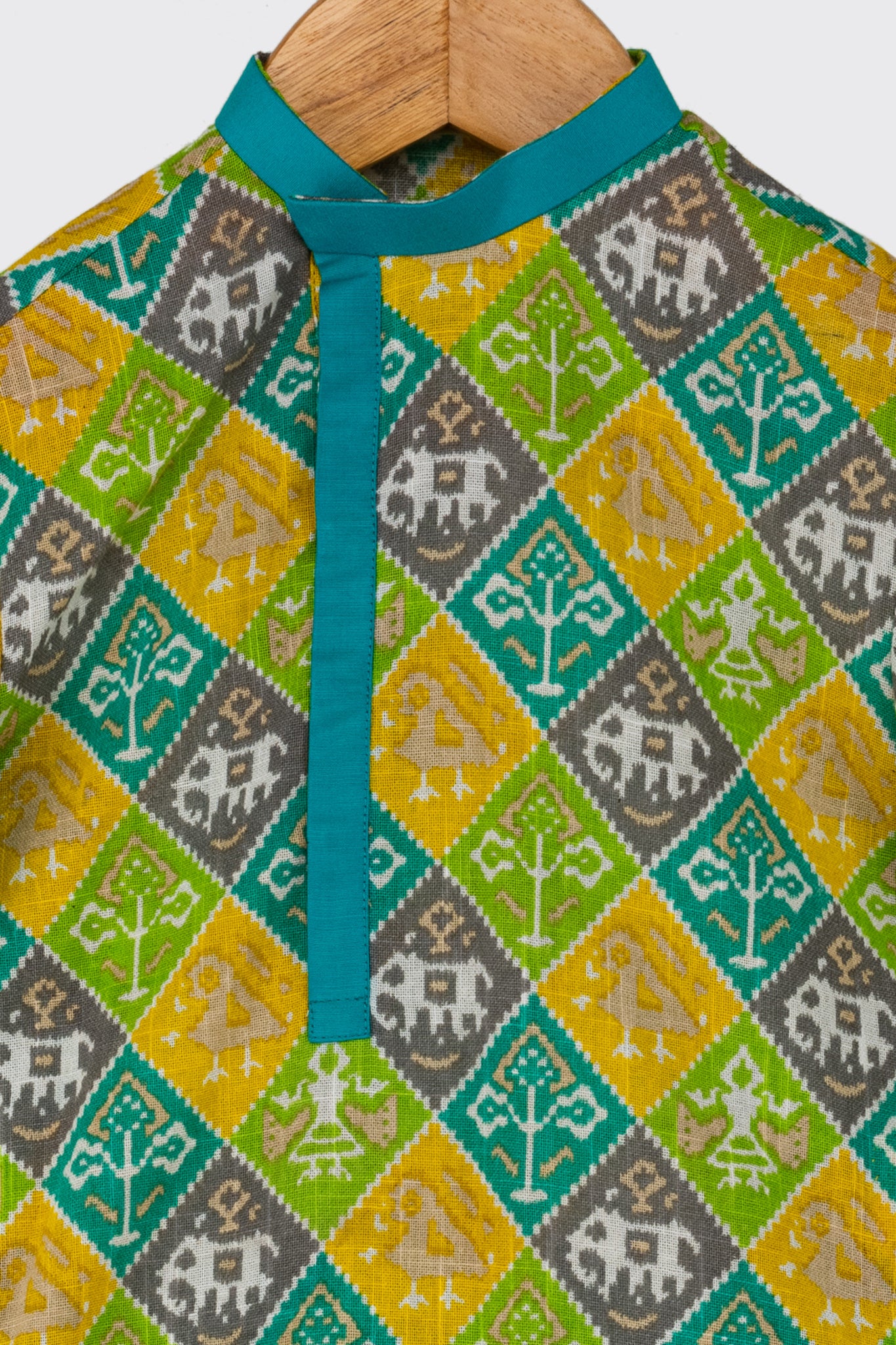 Pre Order: Stylish Green Patola Kurta with Turquoise Patiala - Perfect for Festivals, Weddings & Ethnic Fashion