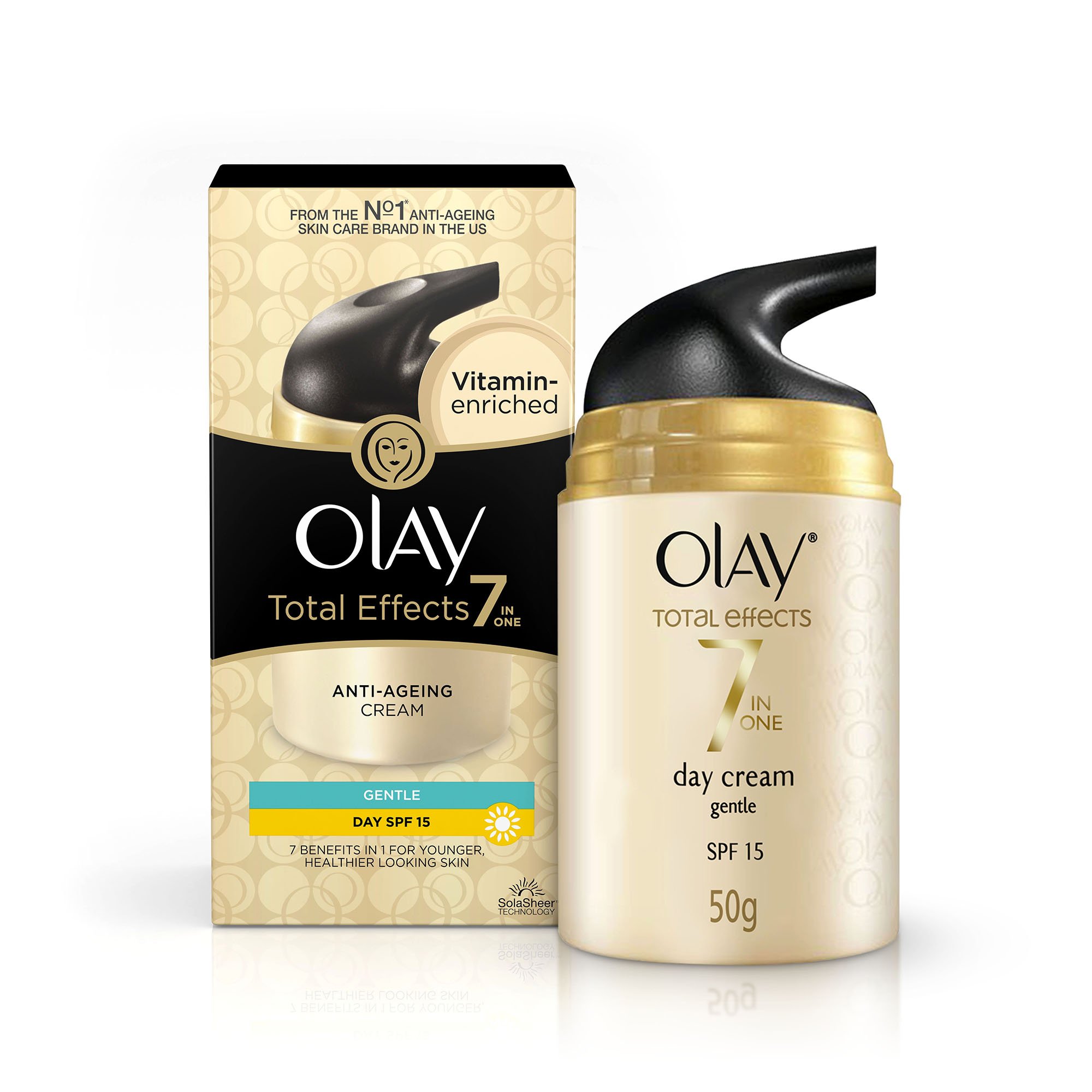 Olay Total Effects Anti-Aging Moisturizing Cream with Niacinamide & Green Tea Extract | Fights 7 Signs of Aging for Normal, Oily, Dry & Combination Skin | SPF 15 Sun Protection | 1.76 oz (50g) | Perfect for Daily Skincare Routine & Anti-Aging Regimen