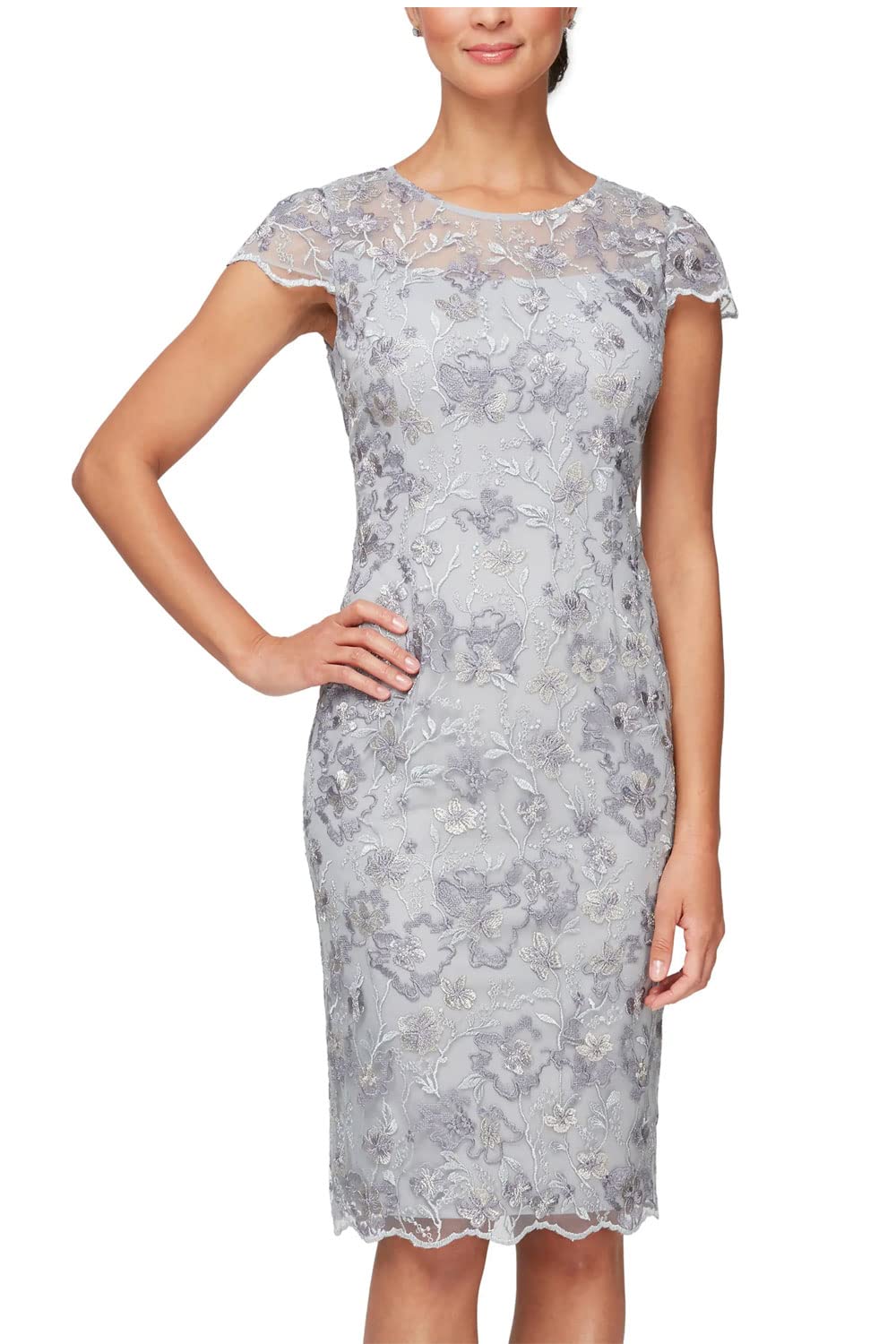 Alex Evenings Women's Short Embroidered Cocktail Dresses for Parties, Weddings & Special Occasions - Elegant Floral Lace Formal Attire