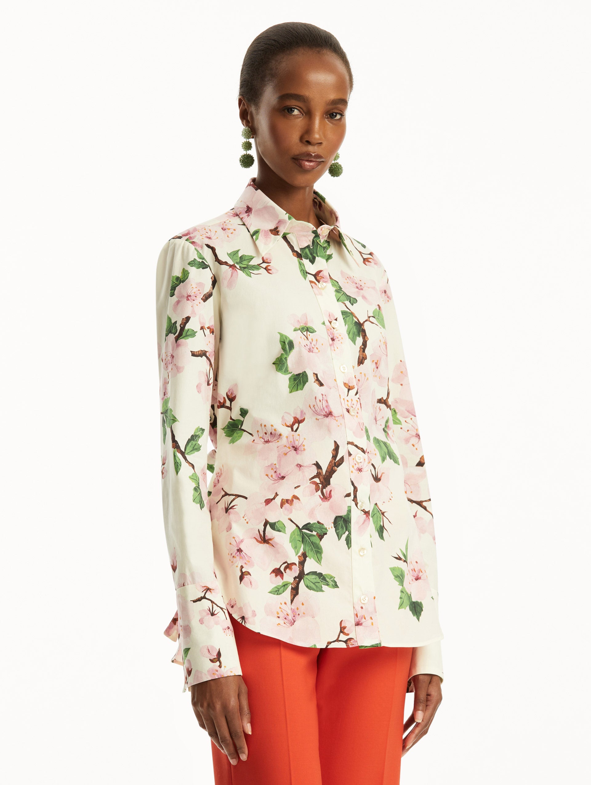 Cherry Blossom Print Cotton Poplin Blouse for Women - Floral Spring Summer Tops - Perfect for Office, Date Night & Casual Outfits