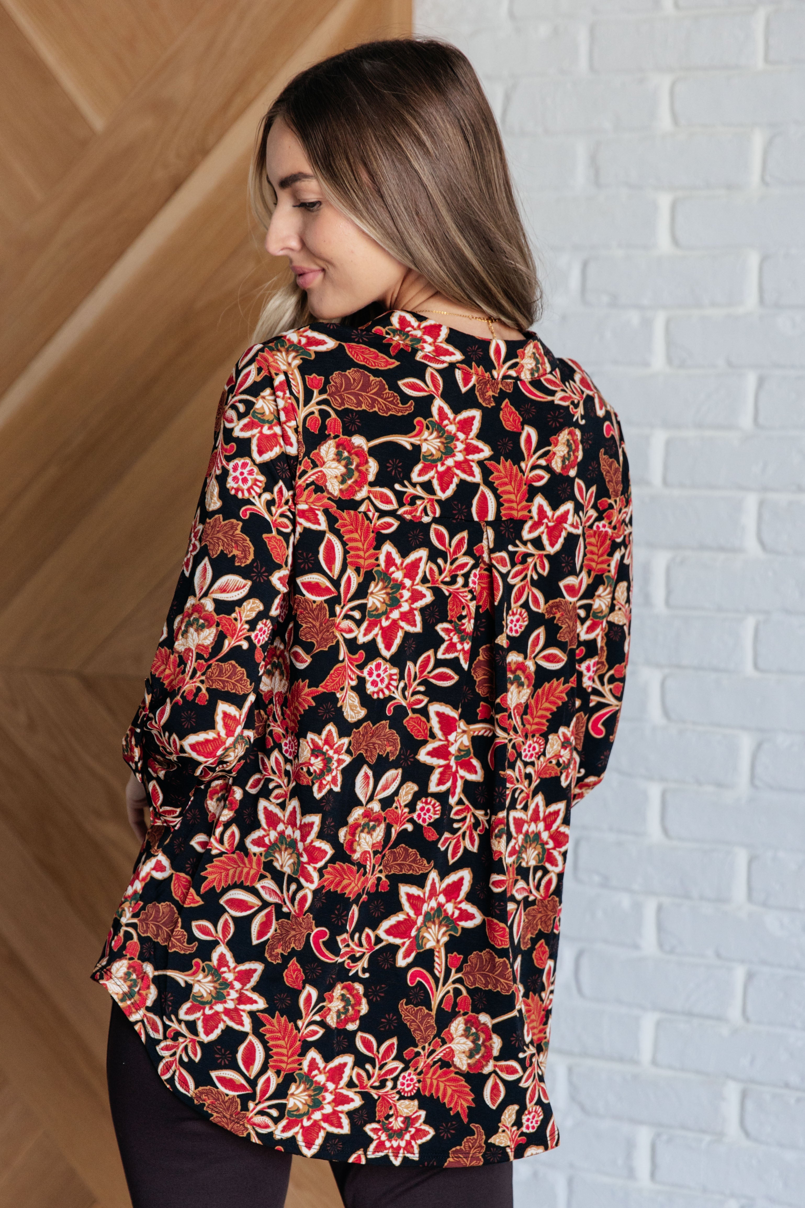 Lizzy Top - Black & Chocolate Floral Print Women's Blouse | Casual & Party Wear