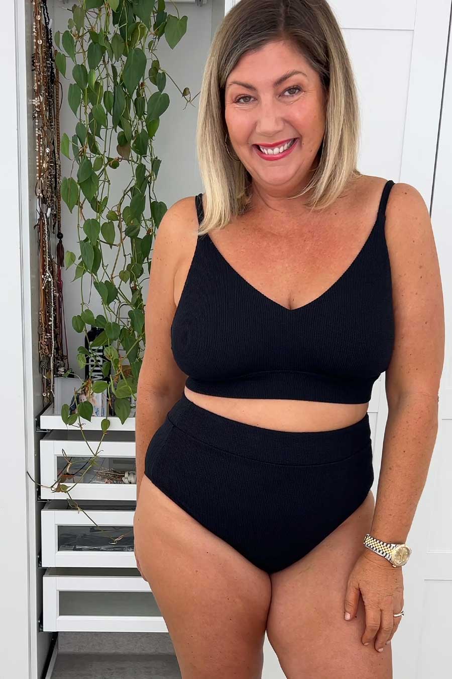 Byron Adjustable Bikini Top - Black Textured Swimwear for Women | Perfect for Beach, Pool & Summer Vacations