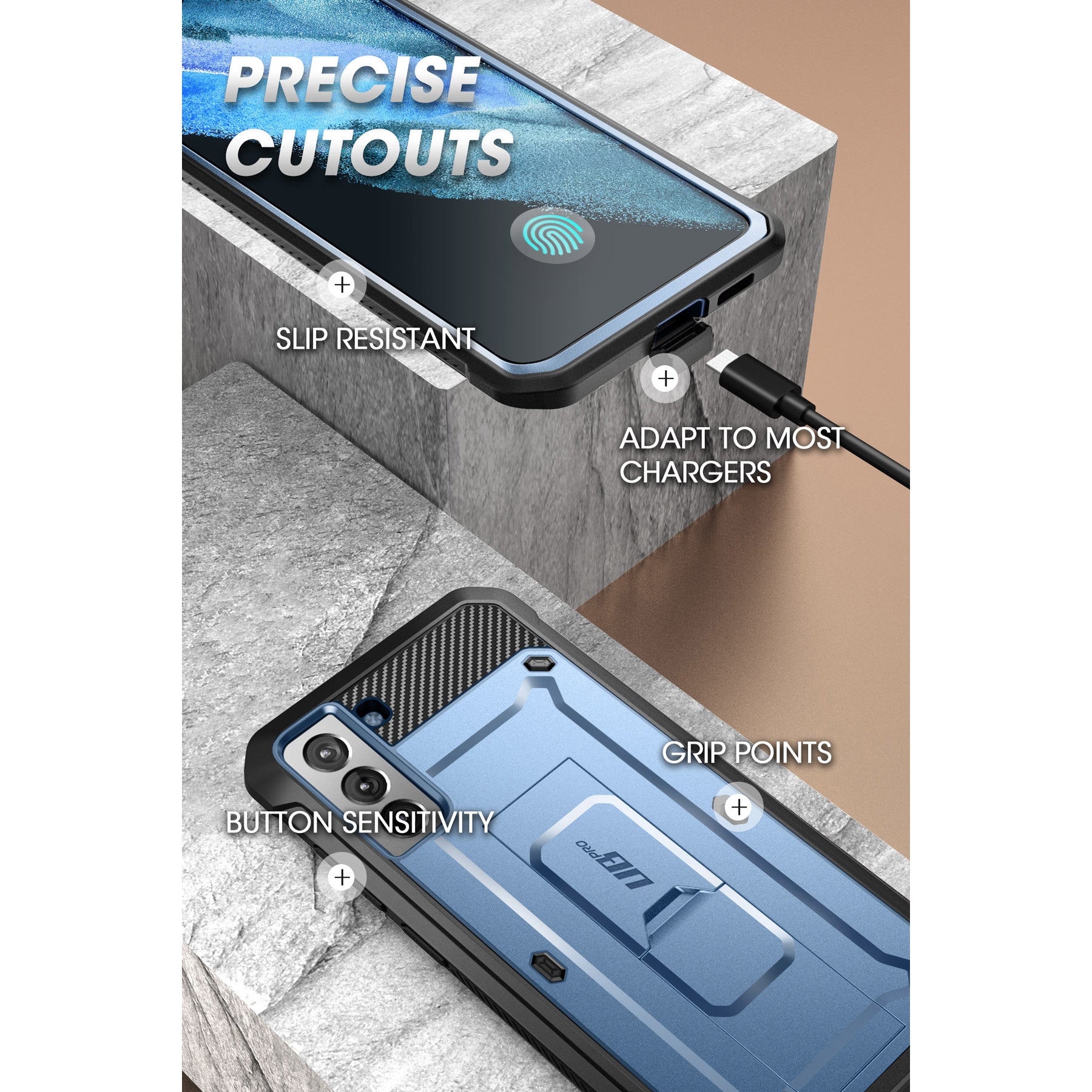 Samsung Galaxy S21 FE Case - Unicorn Beetle Pro Rugged Protective Cover with Metallic Blue Finish | Shockproof & Durable for Outdoor, Work & Daily Use