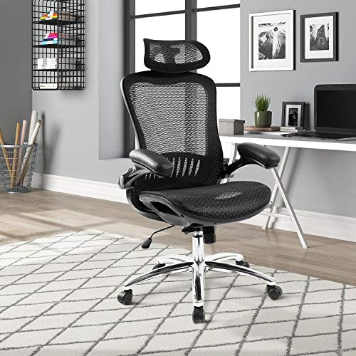 Ergonomic Mesh Office Chair with Adjustable Headrest - High Back Computer Desk Chair for Home & Office, Comfortable Reclining Swivel Chair with Wheels for Teens & Adults (Black) - Perfect for Long Work Hours, Gaming & Home Office Setup