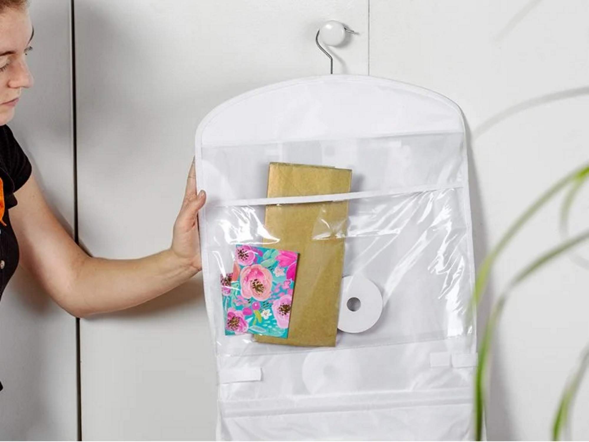 Gift Wrap Organizer Storage - Hanging Bag & Box for Wrapping Paper Rolls, Gift Bags, Bows & Ribbons - Clear Pockets & Hook for Closet Organization - Perfect for Holiday Gift Wrapping & Home Storage Solutions