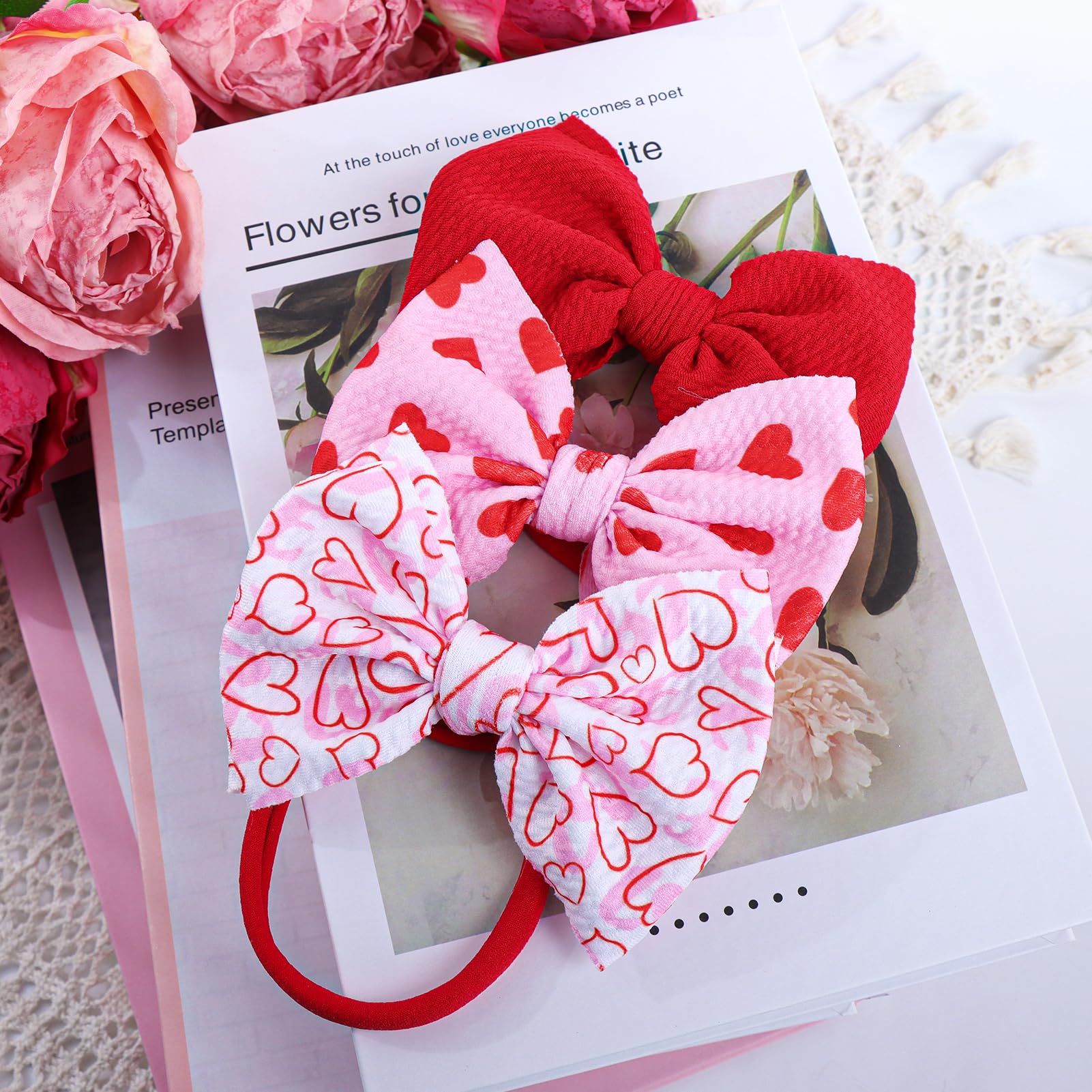Baby Girl Hair Bows - Pink Heart Headband for Newborn & Toddler - Party & Photo Outfits