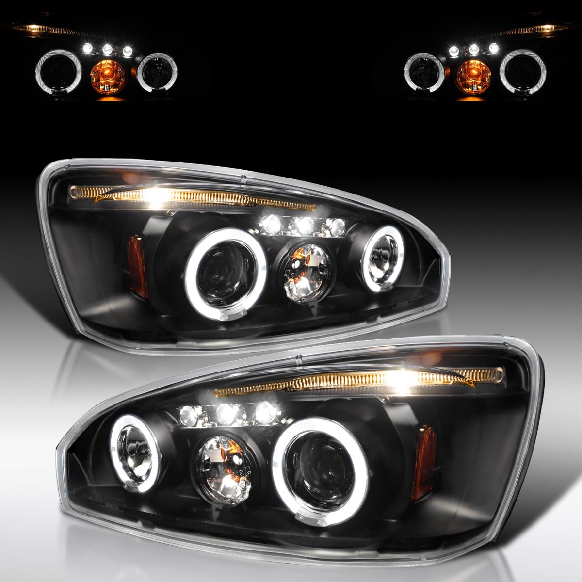 AUTOZENSATION 2004-2007 Chevy Malibu 6th Gen Headlights - Black LED Projector Headlamp Assembly Pair (Left + Right) | Perfect for Night Driving & Car Upgrades
