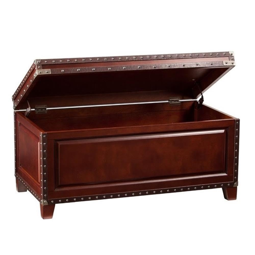 SEI Furniture Amherst Trunk Coffee Table - Dark Cherry Finish - Rustic Living Room Center Table for Home Decor