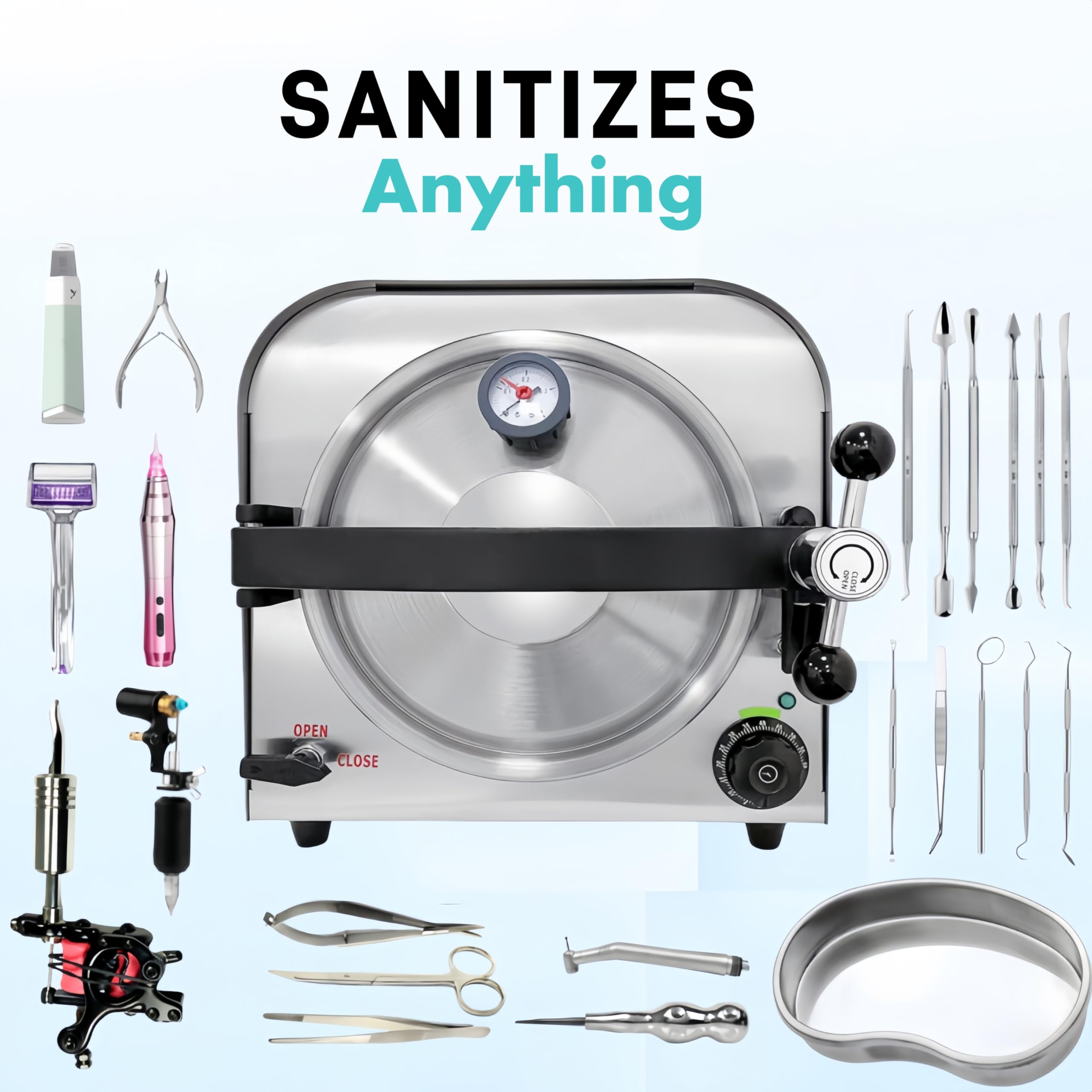 14L Autoclave Sterilizer Machine - 900W Steam Sterilizer for Dental Tools, Tattoo & Beauty Equipment | Professional Lab Autoclave for Clinics, Salons & Medical Use | Fast Sterilization for Safety & Hygiene