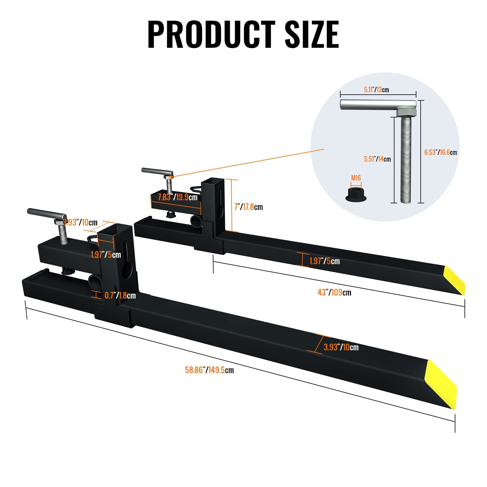 Heavy Duty Clamp On Pallet Forks 4500lbs Capacity 58.86
