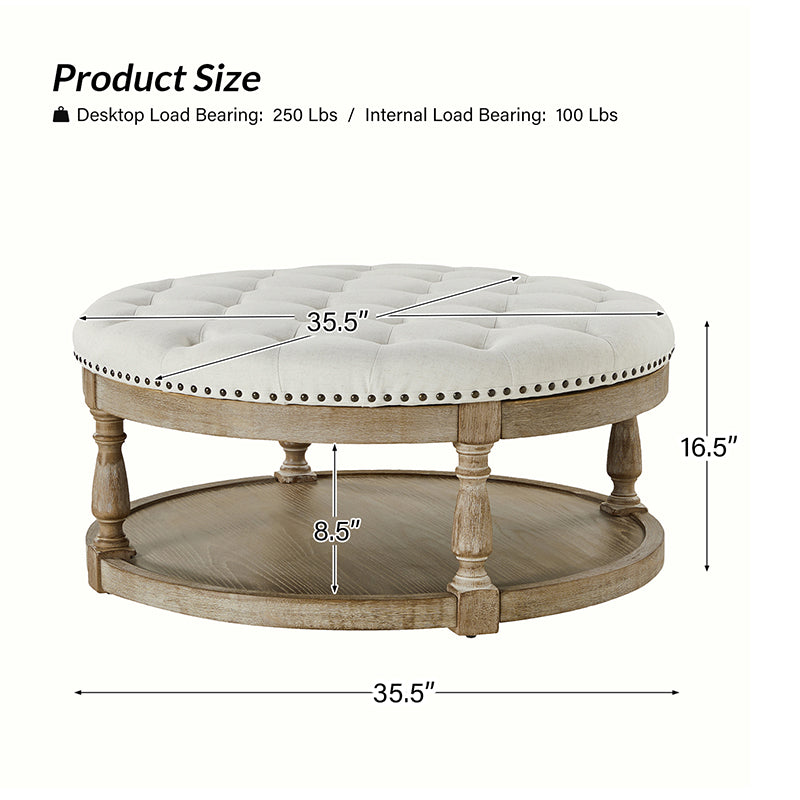 Danilynn Tufted Round Cocktail Ottoman Coffee Table - Stylish Footrest & Side Table for Living Room, Bedroom & Lounge Areas