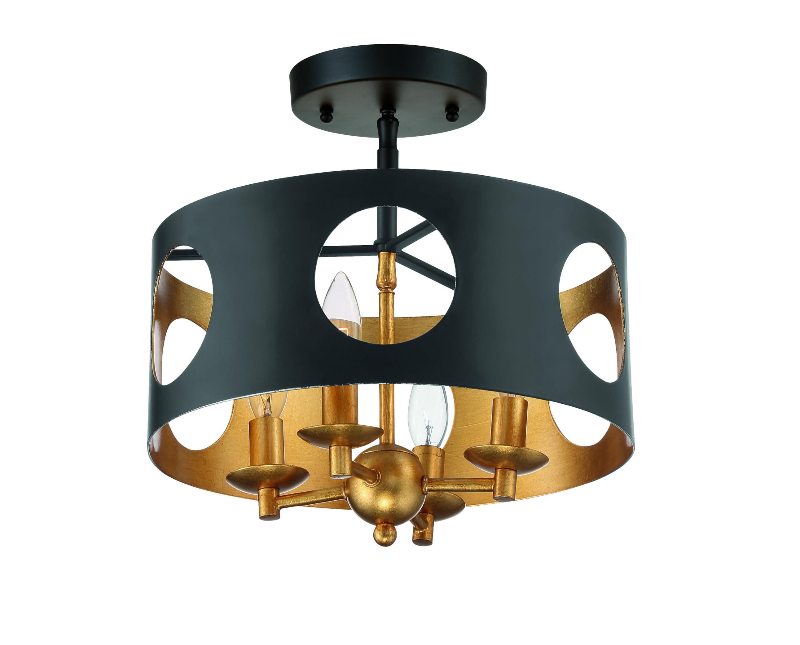Crystorama Odelle 4-Light Black and Antique Gold Mini Chandelier - Elegant Lighting Fixture for Dining Room, Bedroom, or Entryway Decor
