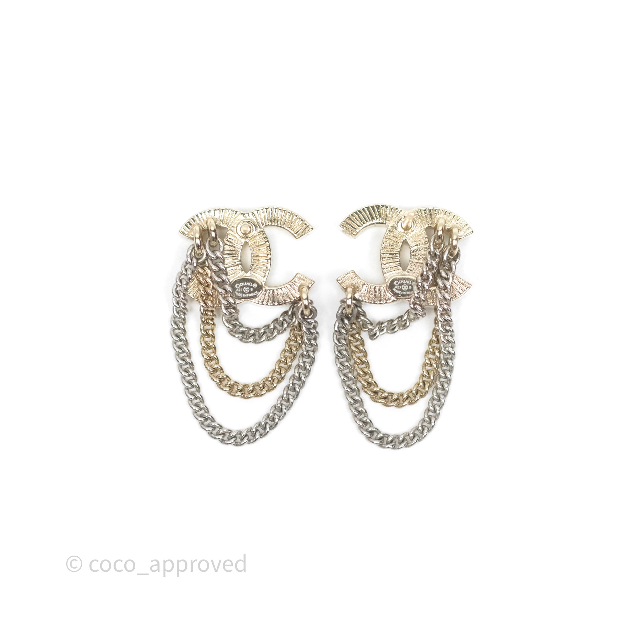 Chanel CC Crystal Chain Drop Earrings in Gold Tone - Elegant Luxury Jewelry for Women, Perfect for Parties, Weddings & Special Occasions