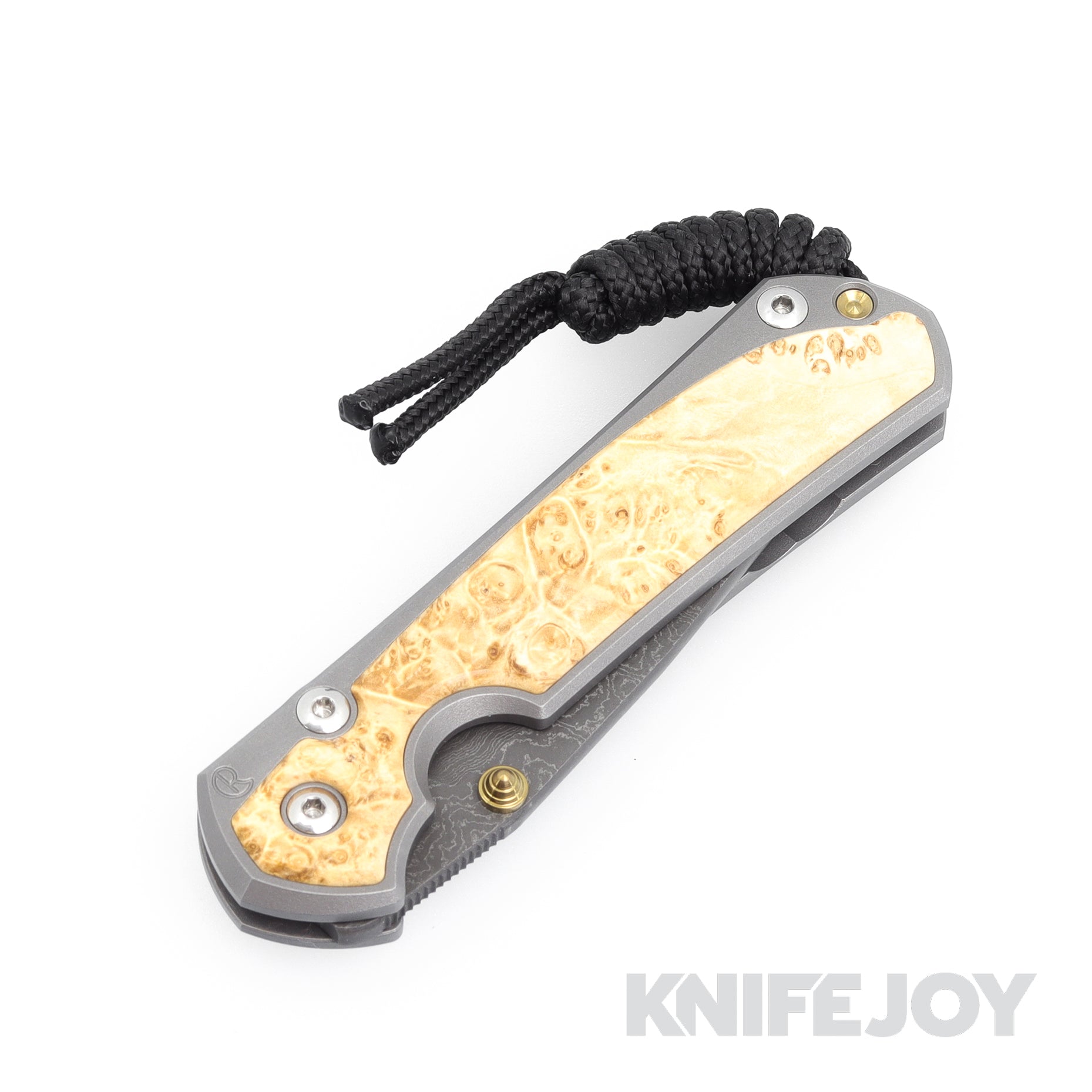 Chris Reeve Knives Small Sebenza 31 Folding Pocket Knife - Damascus Steel Drop Point Blade with Gold Lugs & Box Elder Wood Inlay - EDC, Camping, Hunting, Outdoor Survival Gear