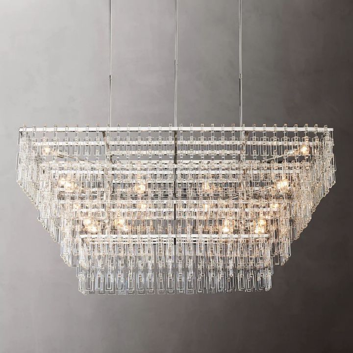 Arrebol 4-Tier Rectangular Chandelier - 72 Inch Modern Crystal Ceiling Light Fixture for Dining Room, Living Room & Entryway Lighting