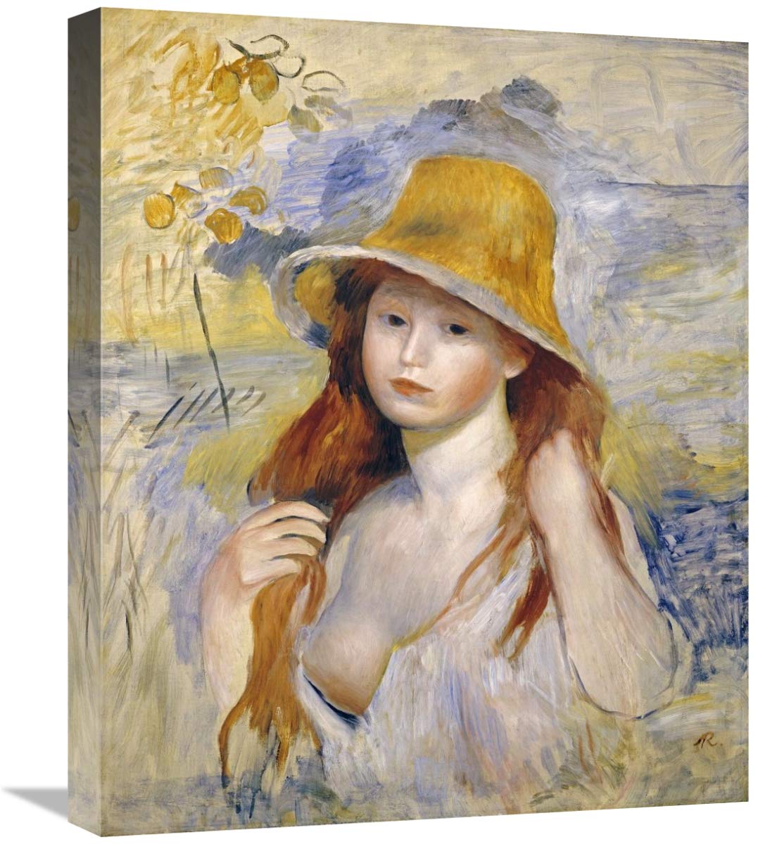22 Inch Young Girl with a Hat Art Print by Pierre-Auguste Renoir - Vintage French Impressionist Painting Reproduction for Home Decor, Office Wall Art & Gift