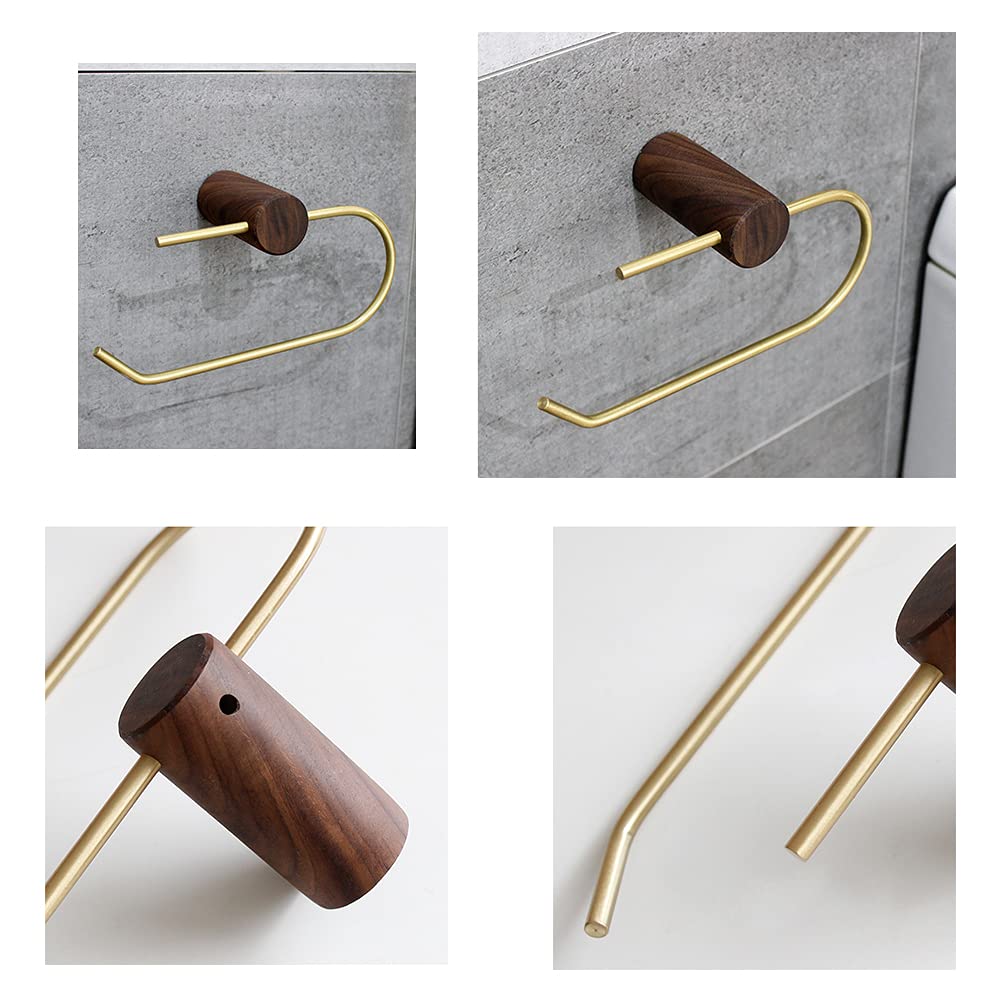 Walnut Paper Towel Holder - Wall Mount & Under Cabinet Towel Rack in Gold Brass Finish - Self Adhesive or Drilling Installation - Perfect for Bathroom, Kitchen Cabinet & Toilet Organization