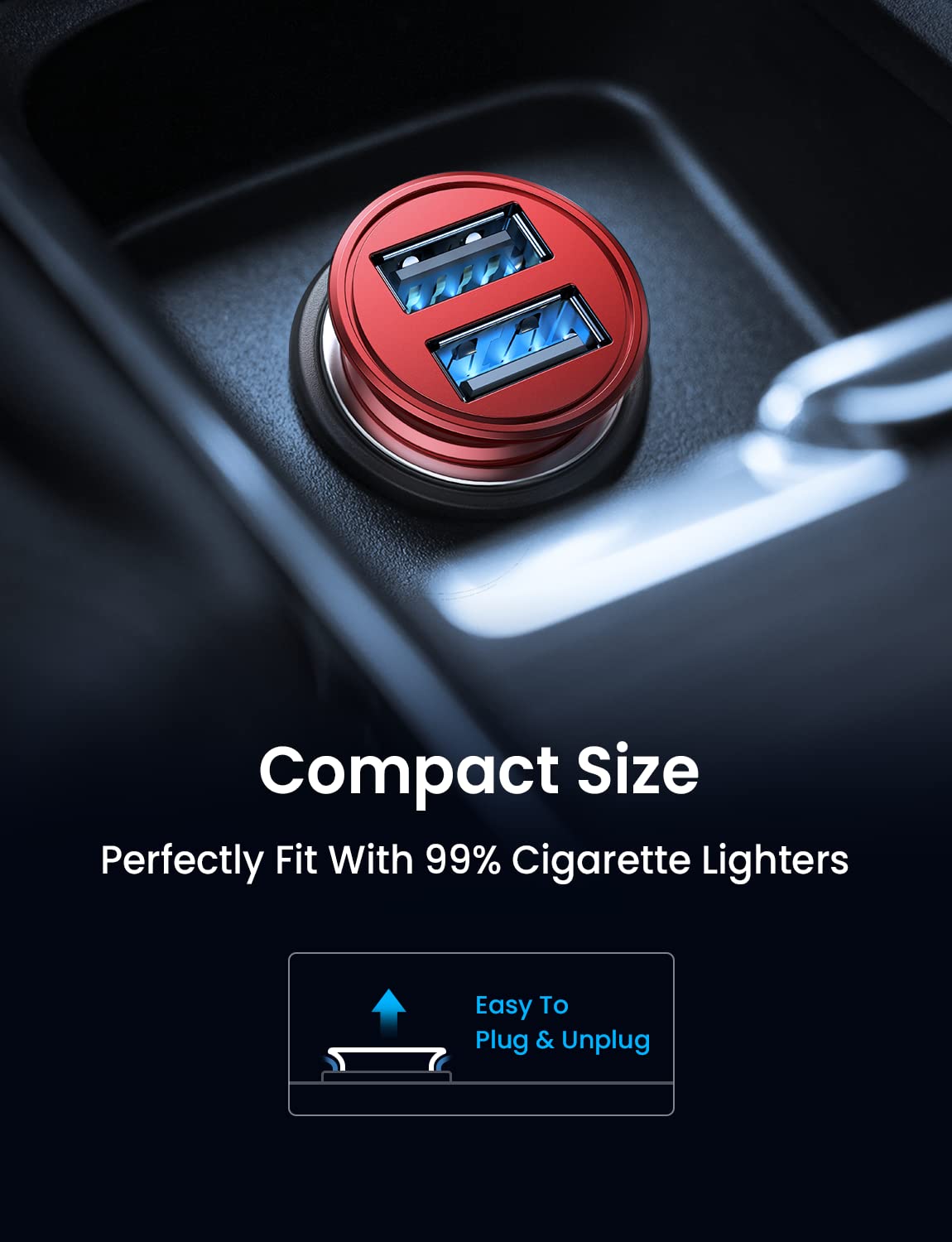 AINOPE 2-Pack 4.8A Fast Mini USB Car Charger Adapter - Dual Port Metal Cigarette Lighter Charger for iPhone 16/15/14/13/12 Pro Max/8 Plus/XR, Samsung Galaxy S24/S23/S10, iPad - Perfect for Road Trips & Daily Commuting