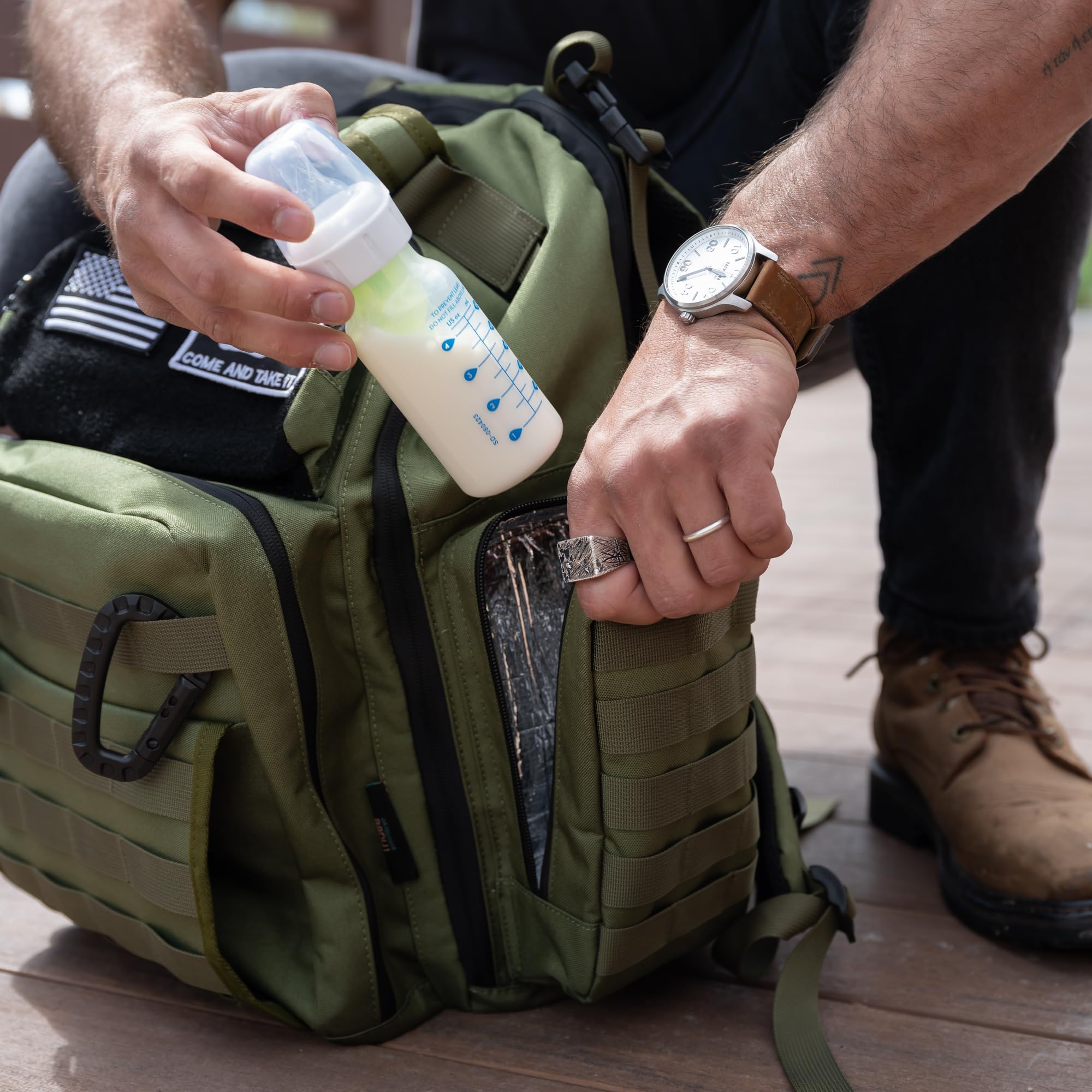 Green Dad Diaper Backpack - Military Molle-Style 900D Waterproof Polyester Baby Bag with Extra-Long Straps, Insulated Bottle Pockets, Wipes Dispenser & Dirty Diaper Pouch - Perfect for Outdoor Adventures, Travel & Everyday Parenting