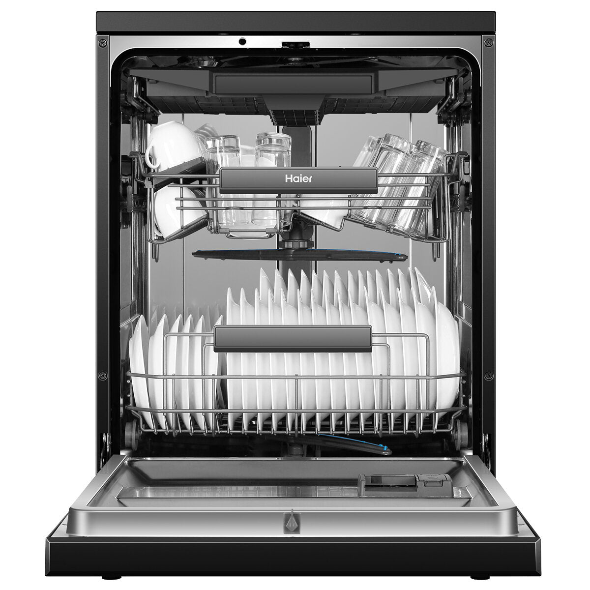 Haier 600 Series Freestanding Dishwasher with Steam Function - 15 Place Settings, Black (HDW15F3B1) - Perfect for Large Families & Entertaining Guests