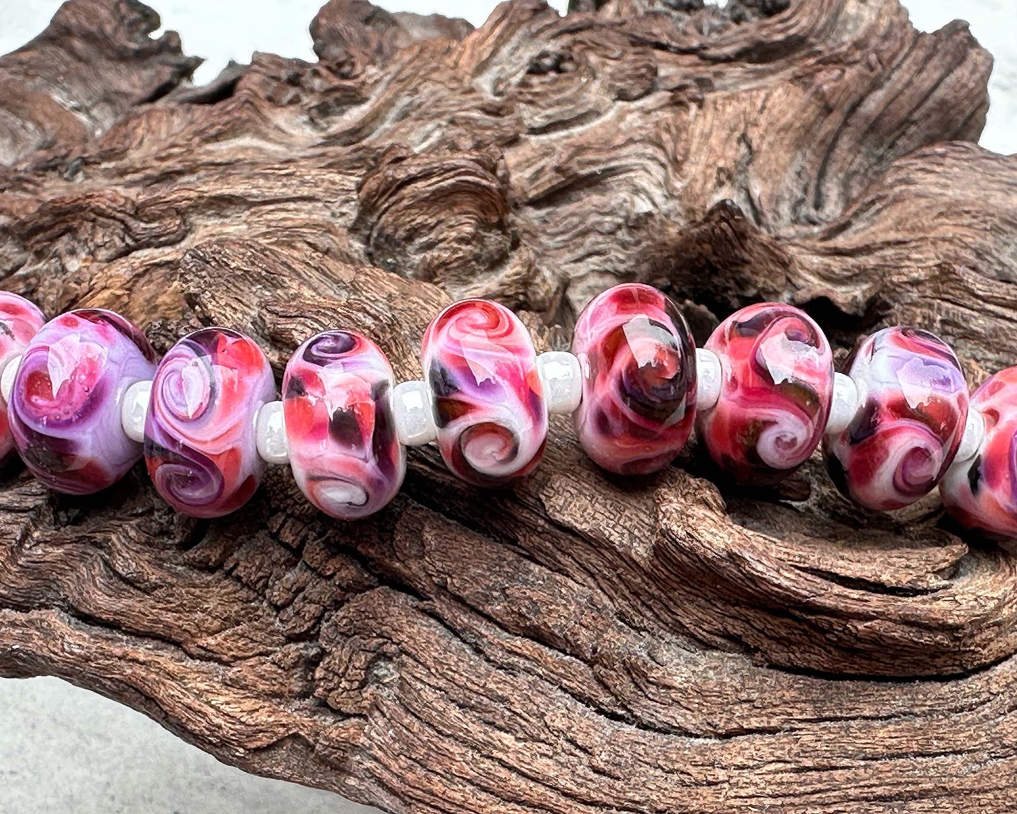 12pcs Cherry Bliss Mosaic Lampwork Glass Beads Set for Jewelry Making - DIY Bracelet, Necklace & Craft Projects - Handmade Artisan Beads for Boho & Fashion Accessories