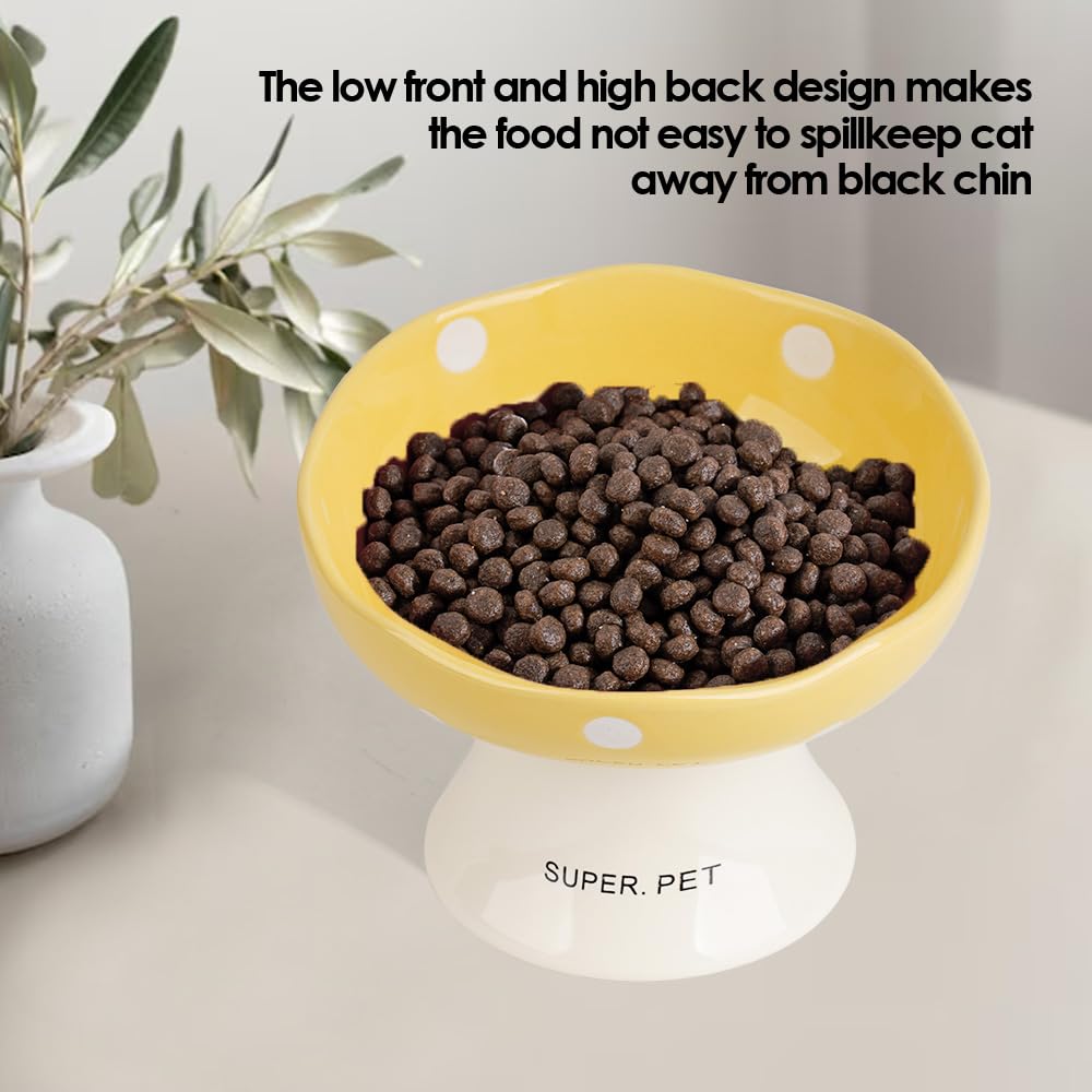 Elevated Ceramic Cat Bowls - Tilted Raised Anti-Vomit Pet Food & Water Dish for Kittens, Cats & Puppies | Whisker-Friendly, Dishwasher Safe | Perfect for Indoor Cats & Sensitive Stomachs