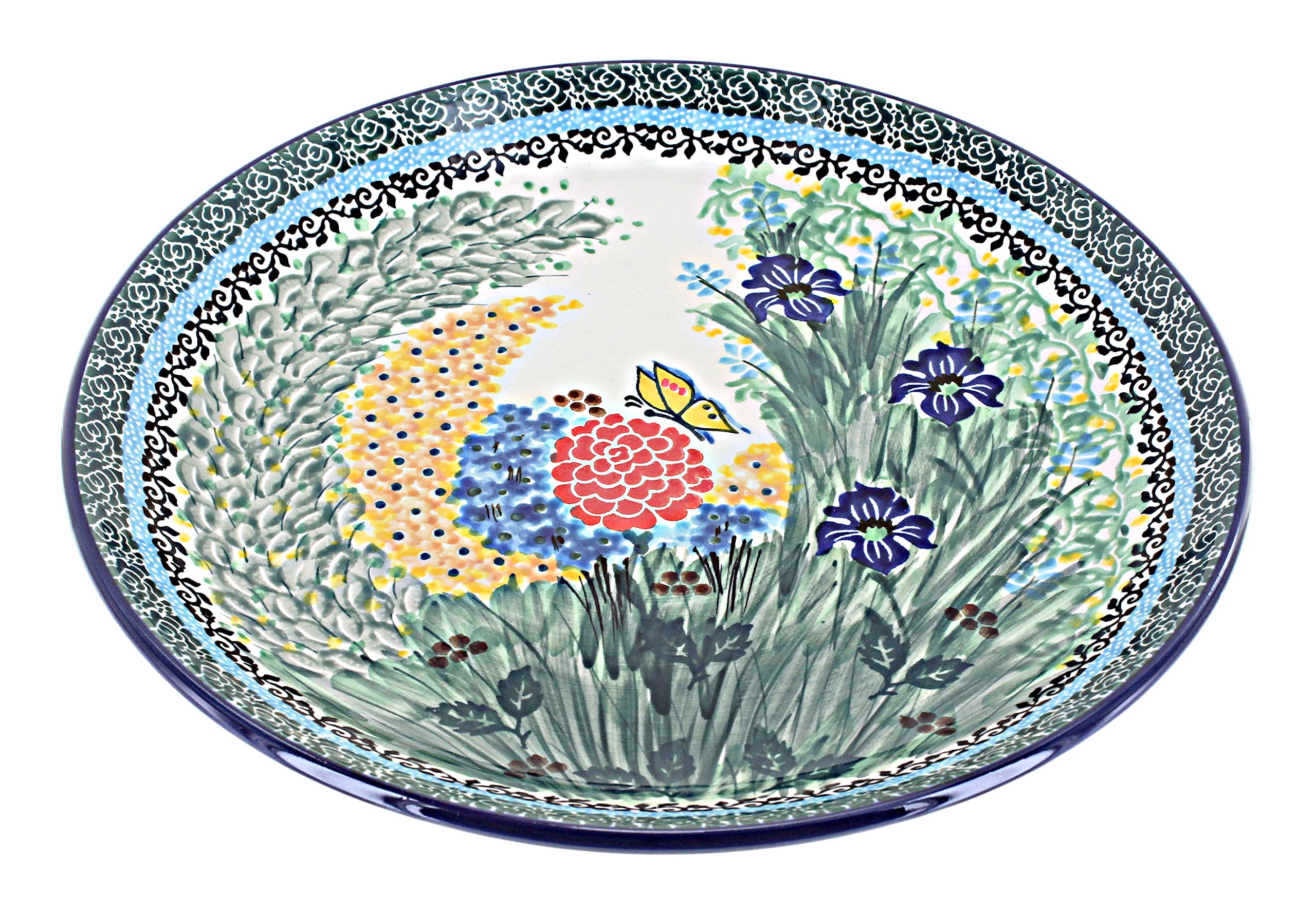 Blue Rose Polish Pottery Teresa Dinner Plate - Handmade Ceramic Plate for Dining, Decor & Gifts - Elegant Floral Design for Home, Kitchen & Special Occasions