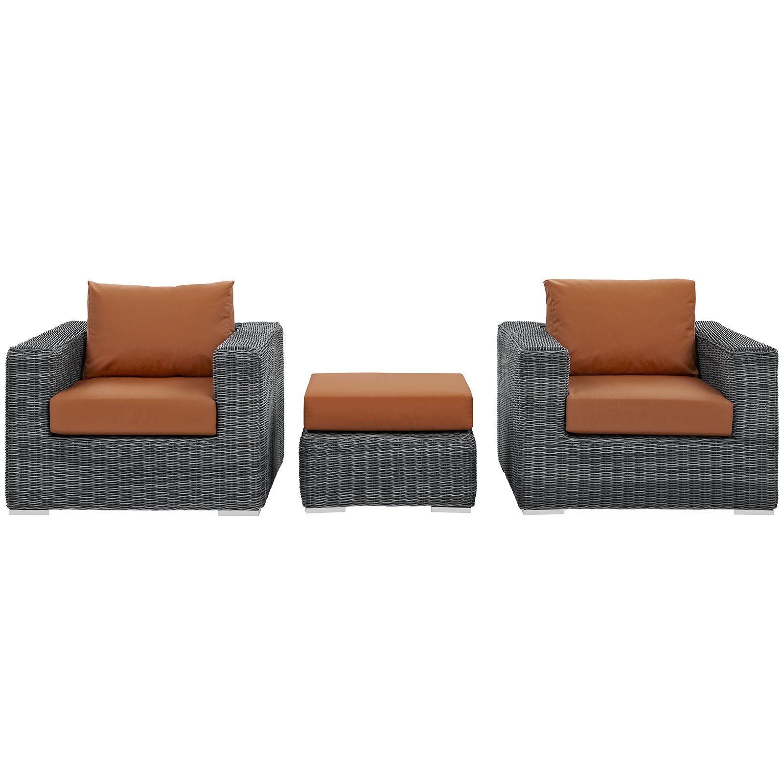 Modway Summon 3-Piece Outdoor Patio Sectional Sofa Set with Sunbrella Cushions in Canvas Tuscan - Waterproof Wicker Furniture for Backyard, Poolside & Garden Relaxation