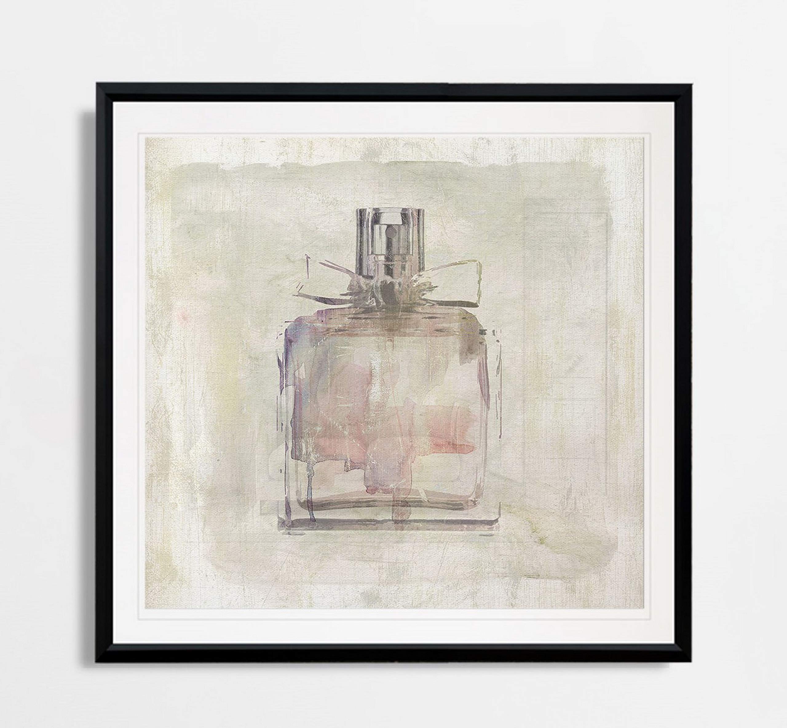 Renditions Gallery Pretty Perfume Vogue Fashion Wall Art - Pink Contemporary Framed Giclee Print Painting for Living Room & Bedroom Decor