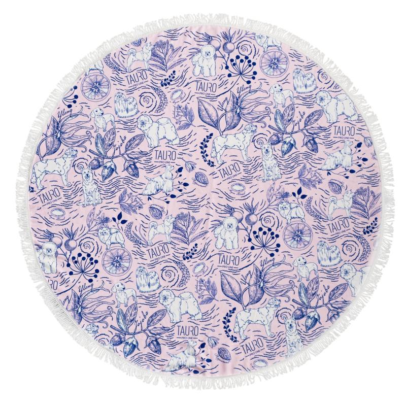 Tauro Pro Line Round Microfiber Towel - Unique Pink & Blue Fringed Design for Gym, Yoga, and Sports - Ultra Soft & Absorbent Quick-Dry Towel