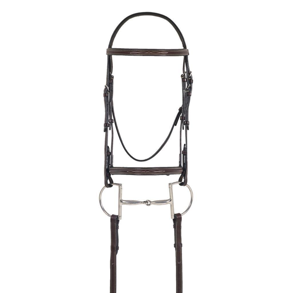 Ovation Fancy Stitch Raised Wide Noseband Comfort Crown Padded Bridle with Reins - Premium Equestrian Horse Riding Headgear for Dressage, Jumping & Trail Riding