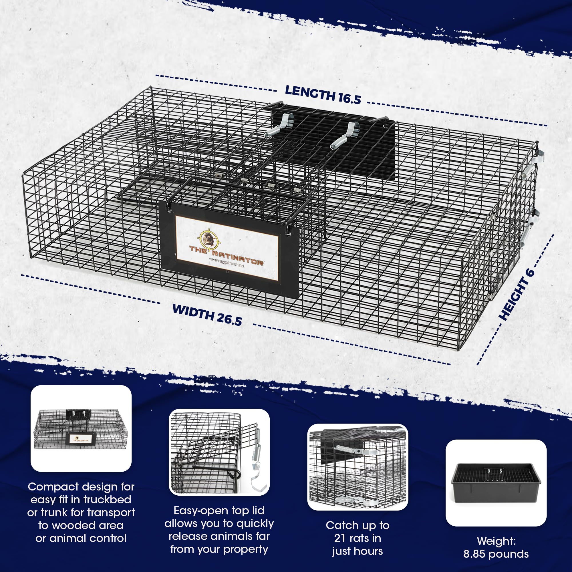 Rugged Ranch 2 Pack Humane Rat Traps - Live Mouse Catch & Release Cage for Large Rodents - Reusable Ratinator Rodent Trap for Home, Garage & Outdoor Use