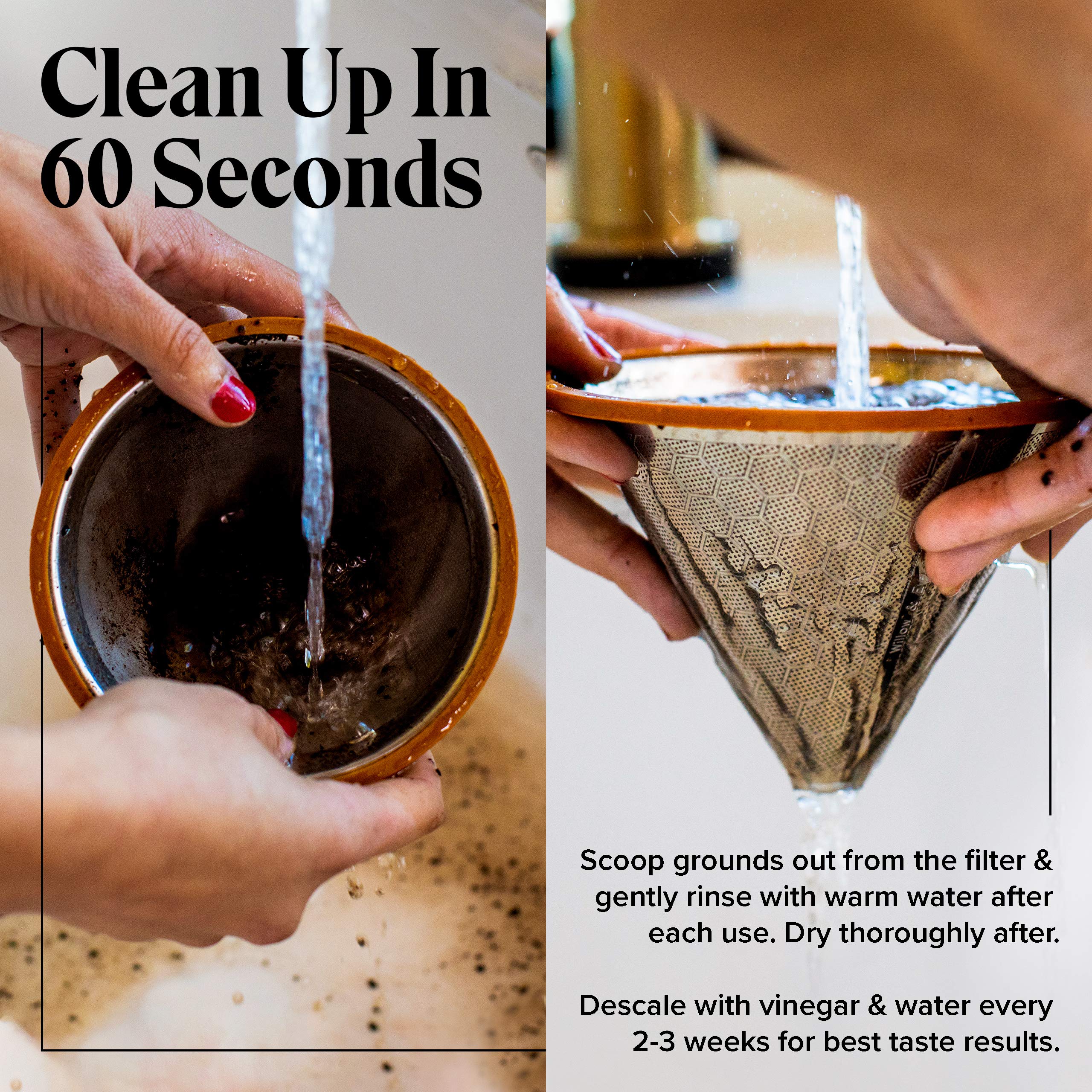 Willow & Everett Pour Over Coffee Dripper with Reusable Stainless Steel Filter - Eco-Friendly Paperless Coffee Maker for Medium Coarse Grounds - Perfect for Home, Office & Camping Brewing