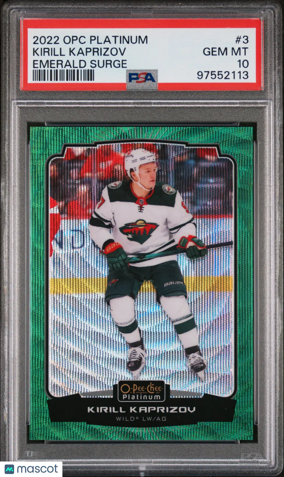 2022 O Pee Chee Platinum Emerald Surge Kirill Kaprizov PSA 10 01/10 #3 Hockey Trading Card - Rare Collectible for NHL Fans & Sports Memorabilia Enthusiasts